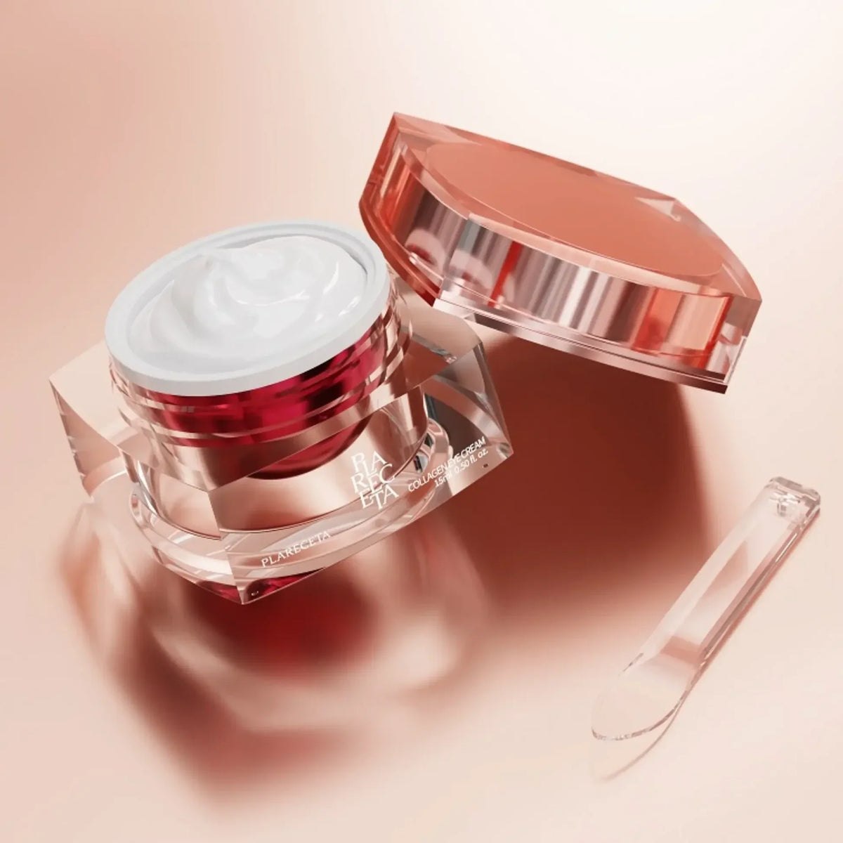 The Collagen Eye Cream open, showing the cream, with the lid and applicator beside it.